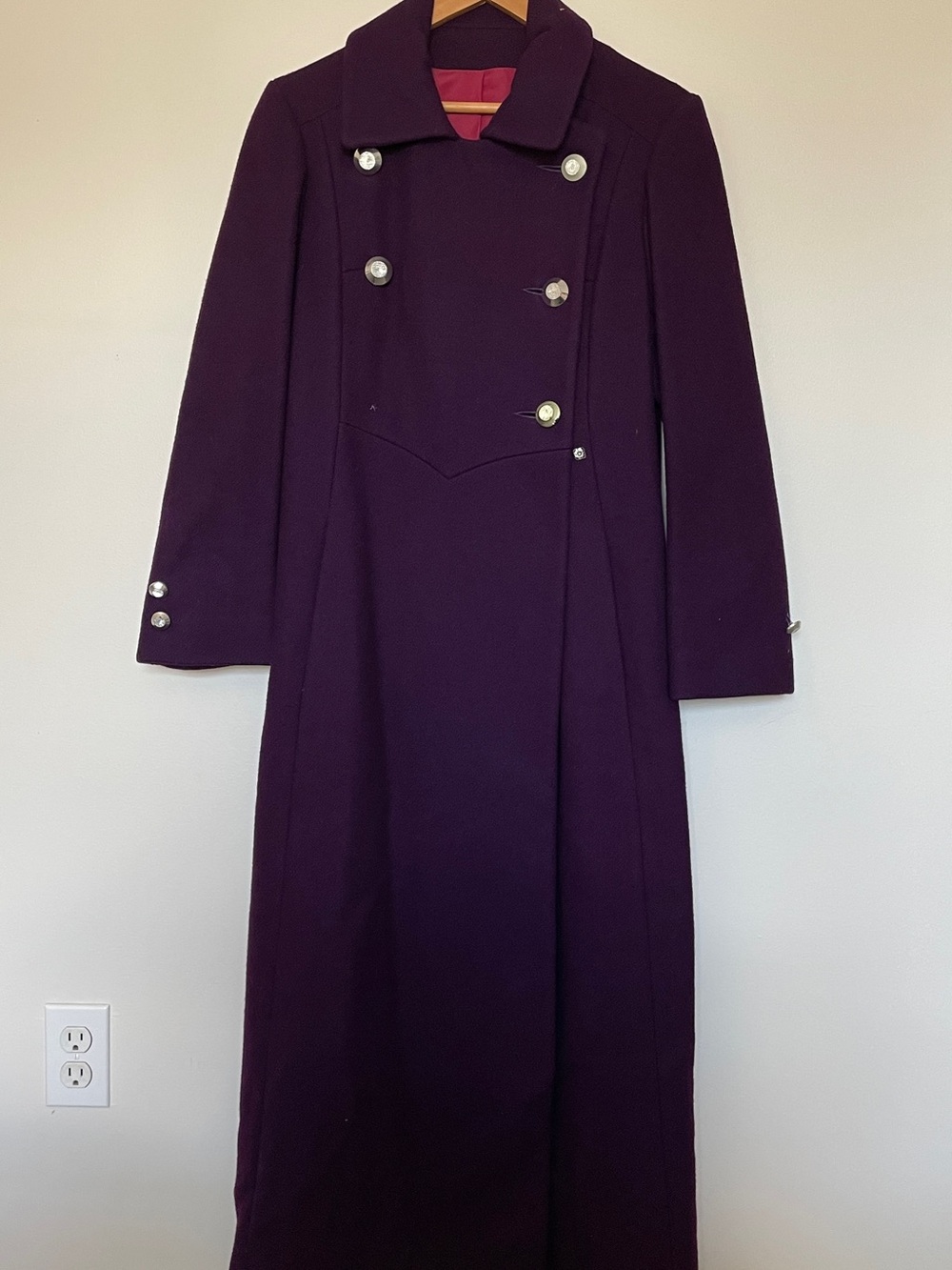 Floor Length Double-Breasted Purple Pea Coat